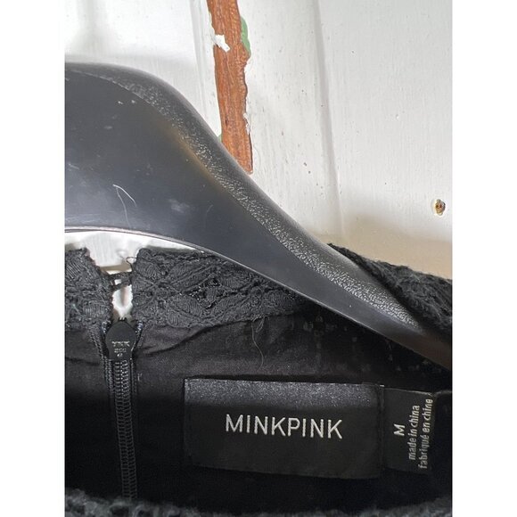 NWT MINKPINK Dreaming of Paris Womens Size M Black Mini Dress Fit n Flare Eyelet - Picture 10 of 12